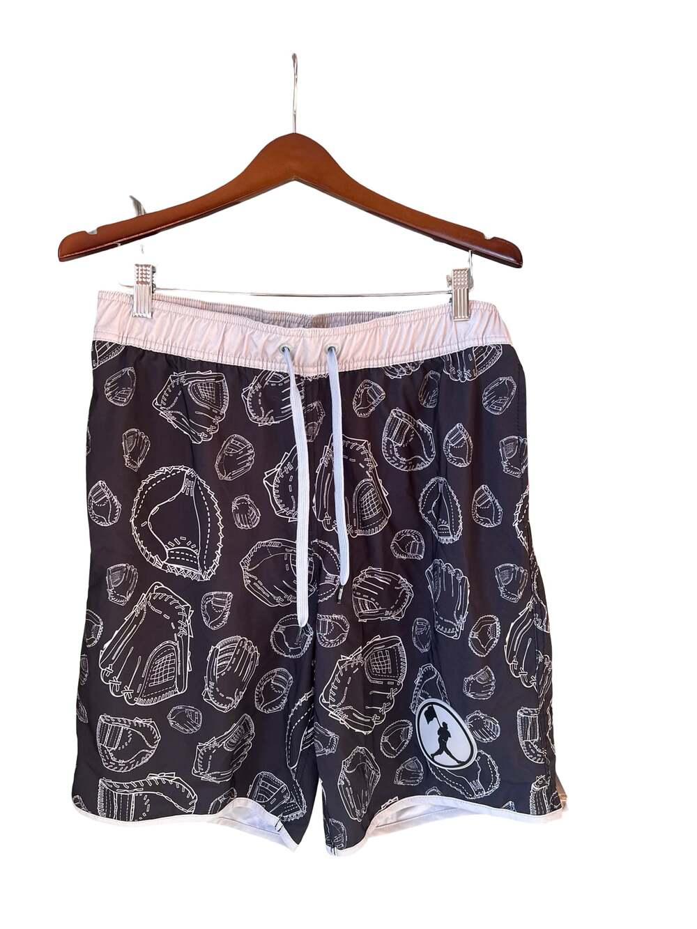 Baseballism Men's Navy Blue Baseball Glove Print Swim Trunks Mesh Lined Shorts S